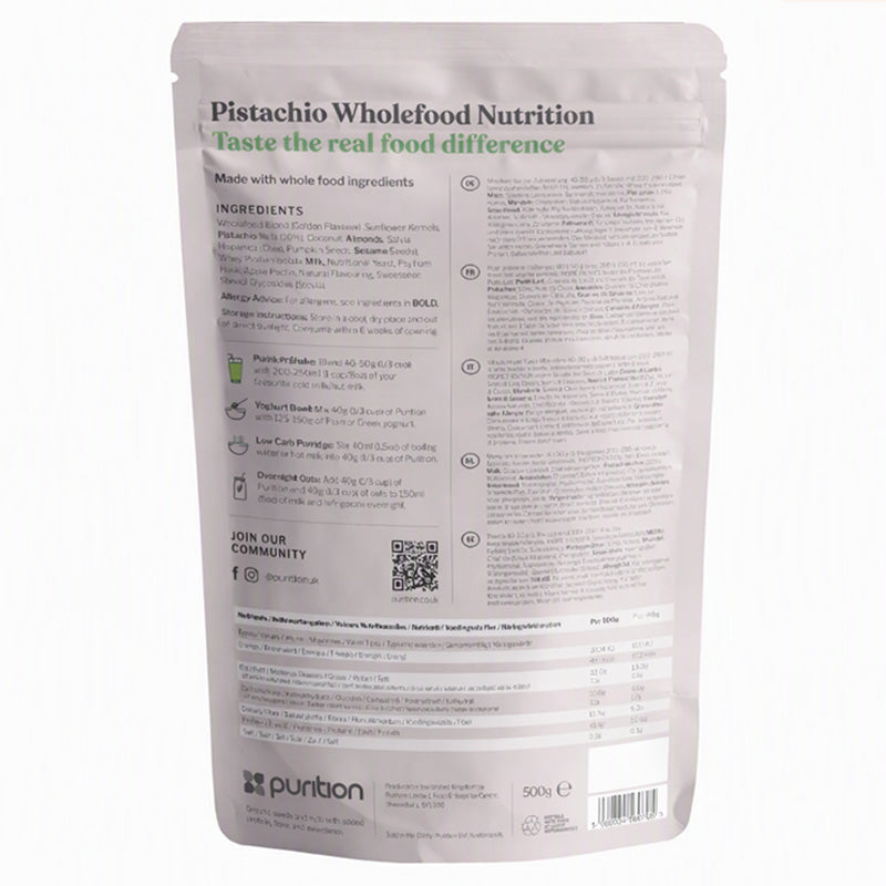 Purition Pistachio Wholefood Nutrition Powder 500g Vegetarian Meal Replacement