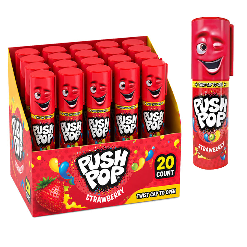 Push Pop Assorted Flavour Lollipops 15g Blackcurrant Strawberry Cola Sweet (Box of 20)