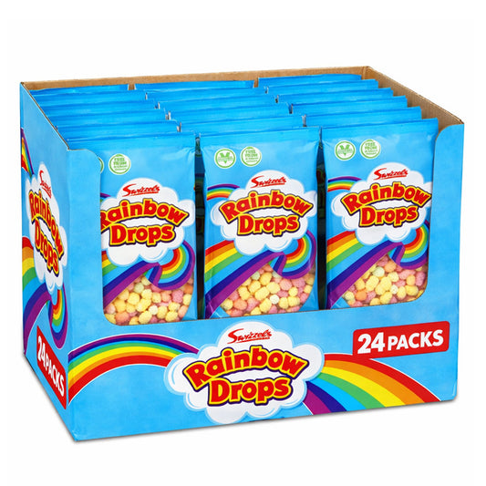 Swizzels Rainbow Drops 32g Sugar Coated Puffed Maize & Rice Sweets Retro Candy (Box of 24 Packs)