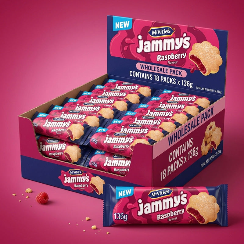 McVitie’s Jammie’s Raspberry Biscuits 136.5g (Box of 18 Packs)