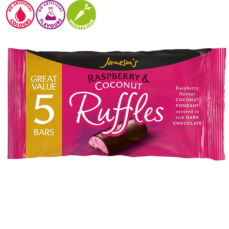 Jameson's Raspberry & Coconut Ruffles 5 Pack (7 Packs Dark Chocolate)