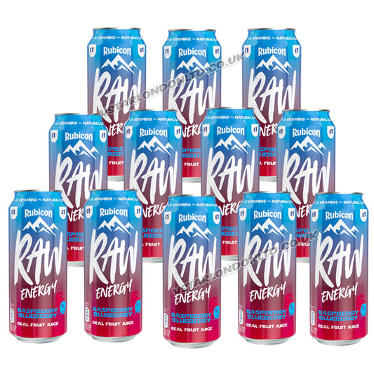 Rubicon Raw Energy Raspberry Blueberry Real Fruit Juice Energy Drink 500ml PMP (Box of 12 Cans)