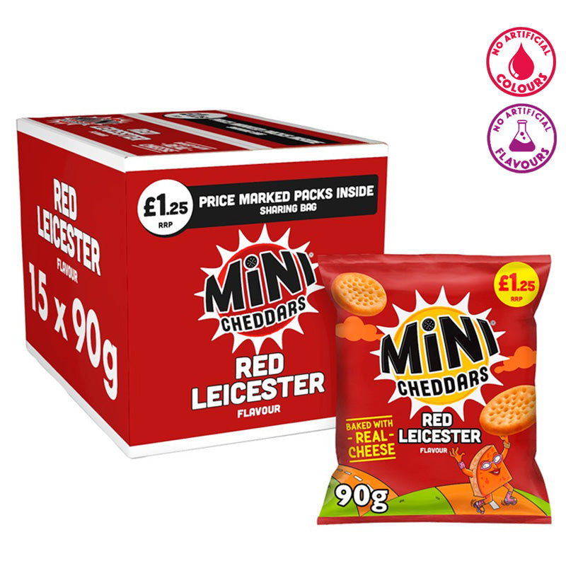Mini Cheddars Red Leicester Flavour 90g x 15 Packs PMP – Cheese Snack Biscuits