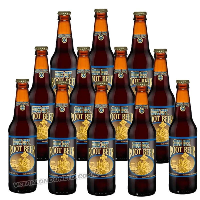 Sioux City Root Beer Glass Bottles 330ml x 12 Classic American Soda