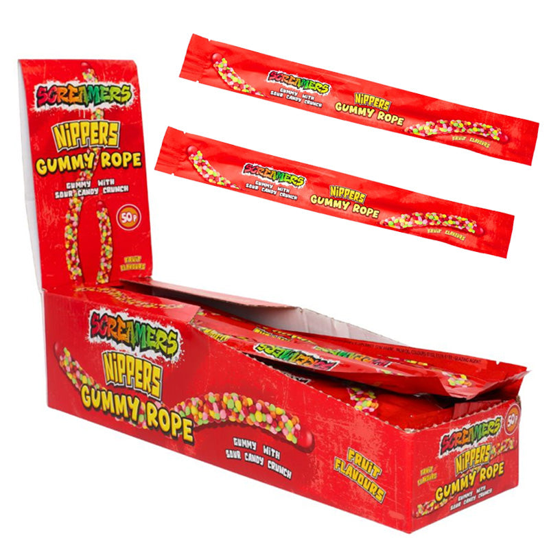 Zed Candy Screamers Nippers Gummy Rope 16.5g x 24 – Sour Crunchy Fruit Sweets