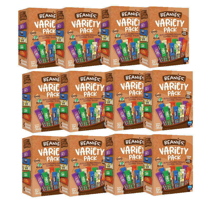 Beanies Variety Sachets 10 x 2g Packs 20g | Box of 12 & 24 | Sugar Free Low Calorie Instant Coffee