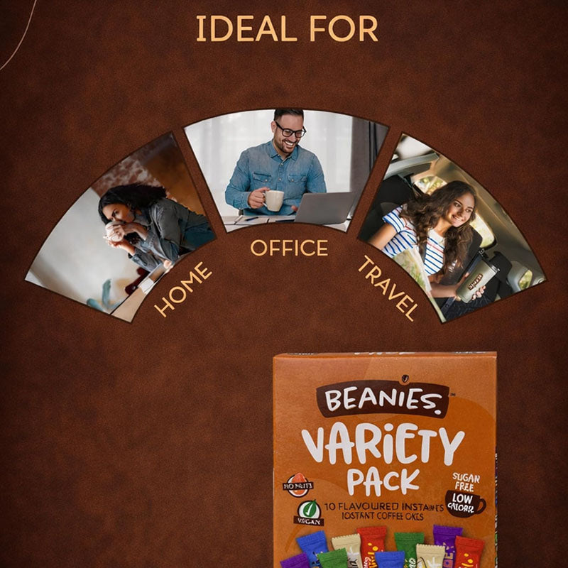 Beanies Variety Sachets 10 x 2g Packs 20g | Box of 12 & 24 | Sugar Free Low Calorie Instant Coffee