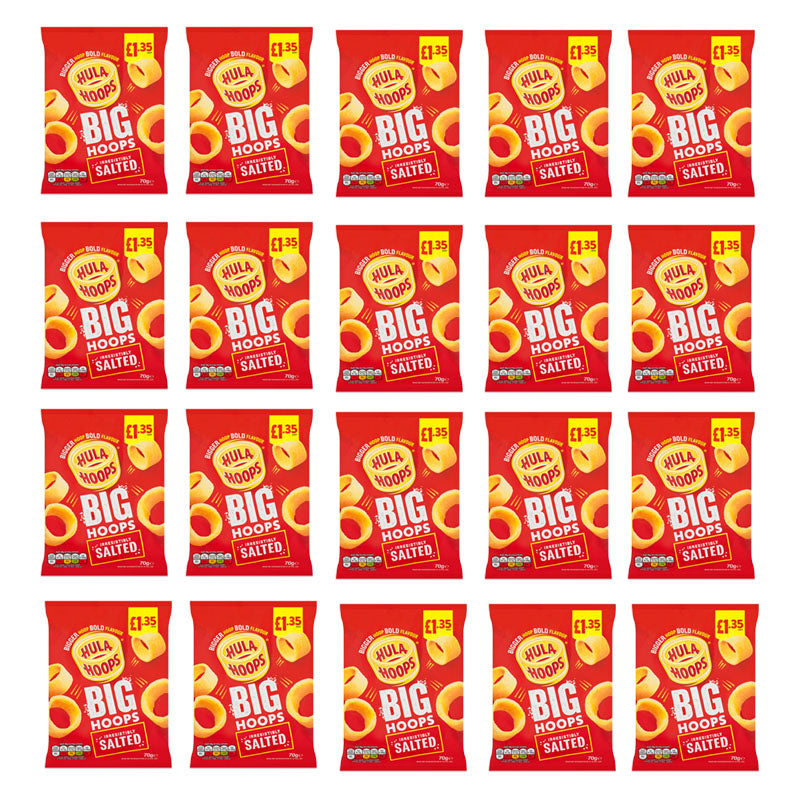Hula Hoops Big Hoops Crisps 70g PMP Salted Salt & Vinegar BBQ Beef (Box of 10 & 20 Packs)