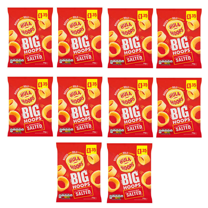 Hula Hoops Big Hoops Crisps 70g PMP Salted Salt & Vinegar BBQ Beef (Box of 10 & 20 Packs)