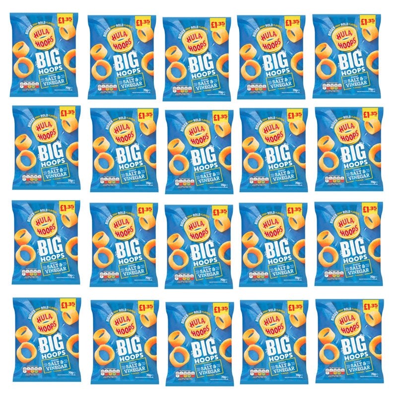 Hula Hoops Big Hoops Crisps 70g PMP Salted Salt & Vinegar BBQ Beef (Box of 10 & 20 Packs)