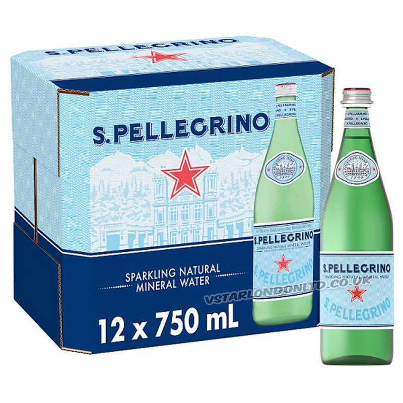 San Pellegrino Sparkling Natural Mineral Water Glass Bottles 750ml Premium Italian Water (Box of 12 Bottles)