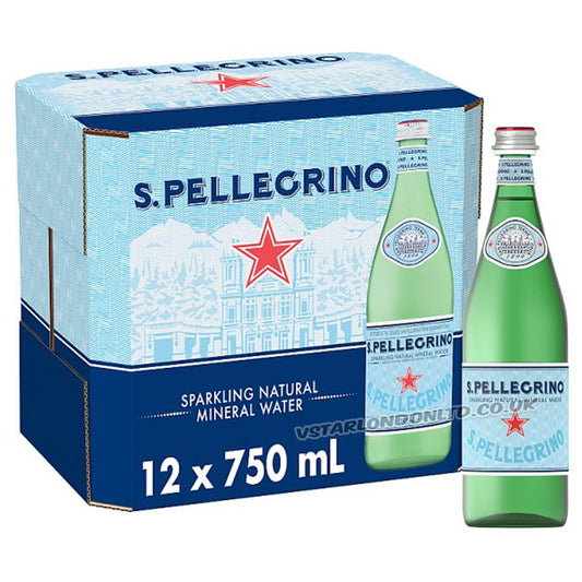 San Pellegrino Sparkling Natural Mineral Water Glass Bottles 750ml Premium Italian Water (Box of 12 Bottles)