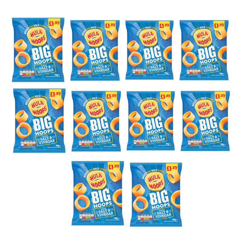 Hula Hoops Big Hoops Crisps 70g PMP Salted Salt & Vinegar BBQ Beef (Box of 10 & 20 Packs)