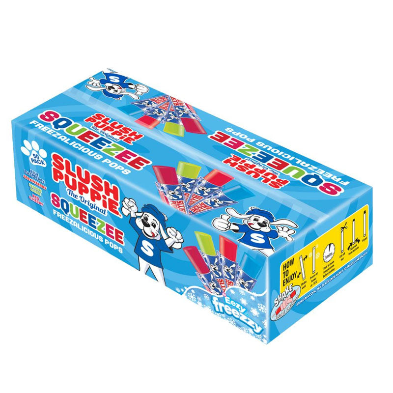 Slush Puppie Squeezee Freezalicous Ice Pops 60ml Fruit Flavoured Freeze (Box of 50 Packs)