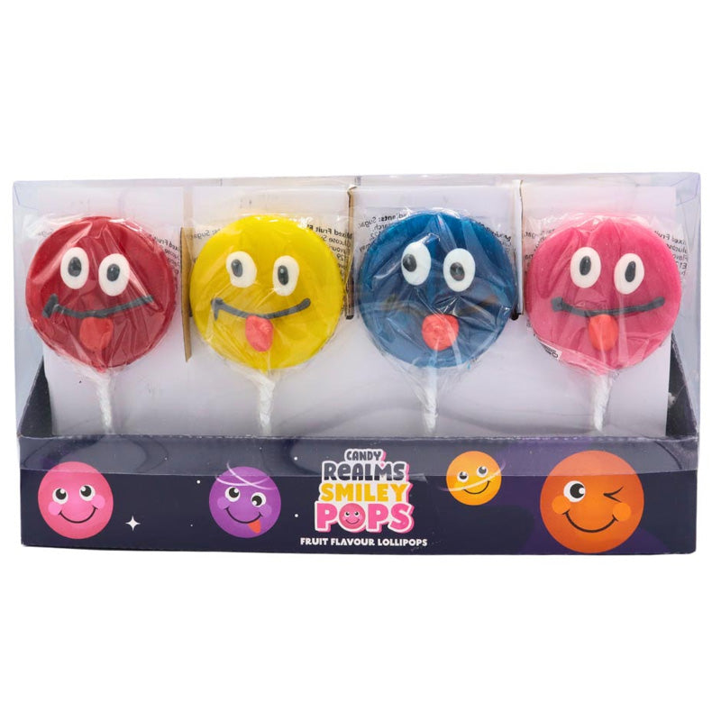 Candy Realms Smiley Face Lollipops 50g x 24 – Mixed Fruit Flavour Sweets