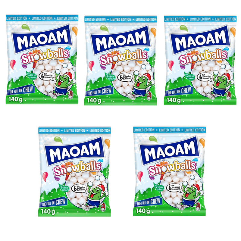 MAOAM Snowballs 140g x 5 Packs – Chewy Sweets 6 Surprise Flavours