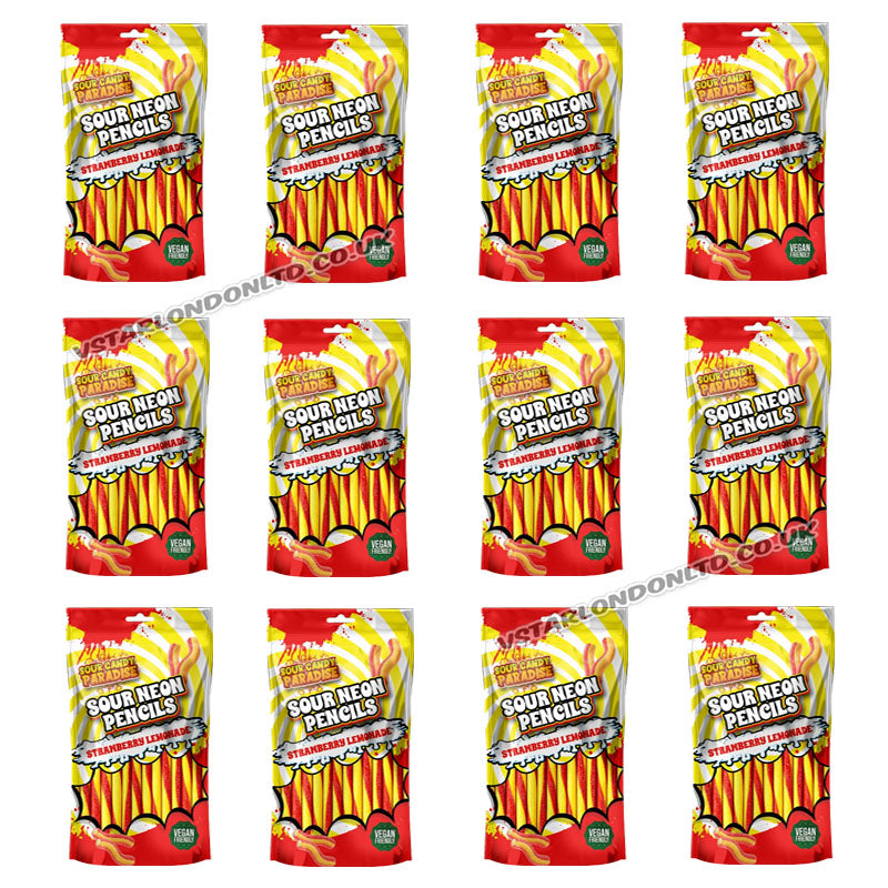 Neon Pencils Candy 130g | Strawberry, Sour & Tropical Flavours (Box of 12 Packs)