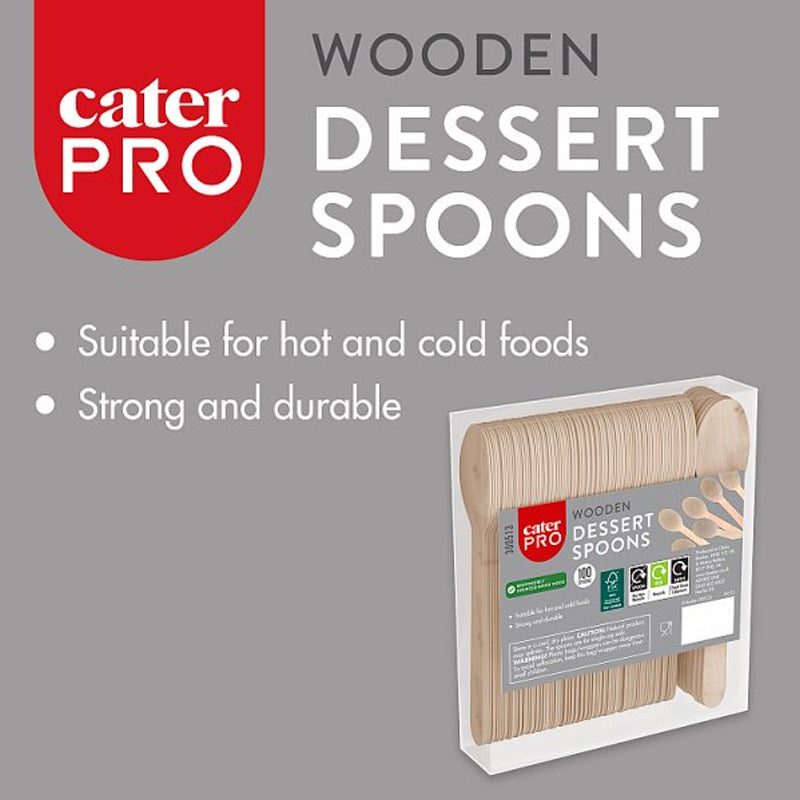 CaterPro Wooden Dessert Spoons Birch Wood Pack of 100 Spoons