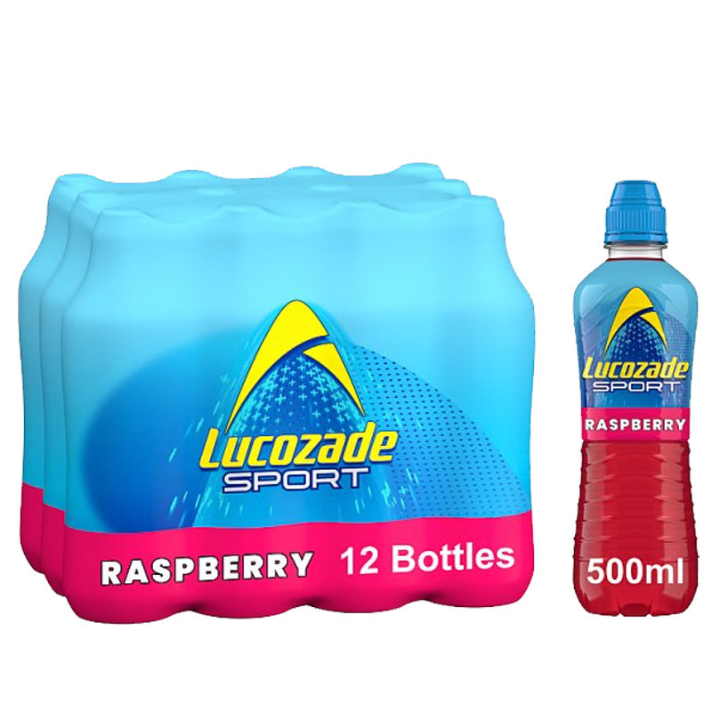 Lucozade Sport Drink Raspberry Electrolyte Sports Drink 500ml (Box of 12 Bottles) Hydration Drink