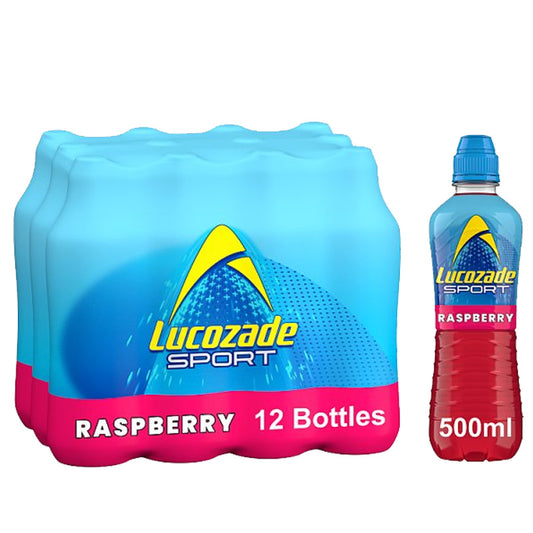 Lucozade Sport Drink Raspberry Electrolyte Sports Drink 500ml (Box of 12 Bottles) Hydration Drink