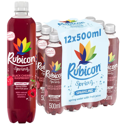Rubicon Spring Black Cherry Raspberry Sparkling Spring Water with Fruit Juice 12 x 500ml