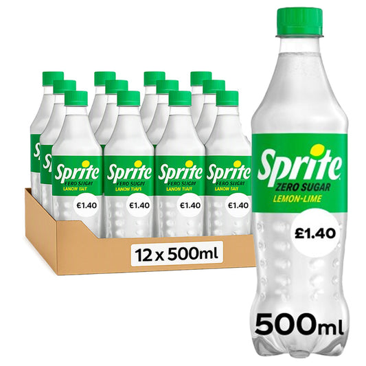 Sprite Zero Sugar Lemon Lime 500ml PMP Bottles Soft Drink (Box of 12 Bottles)