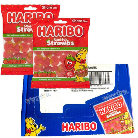 Haribo Squidgy Strawbs Share Bag 12 x 160g Bags