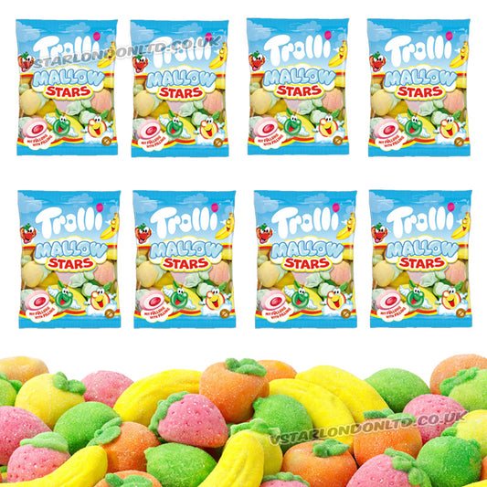 Trolli Mallow Marshmallow Selection 150g Pack Apple Peach Stars Choco Bananas Soft Sweets (Box of 8 Packs)