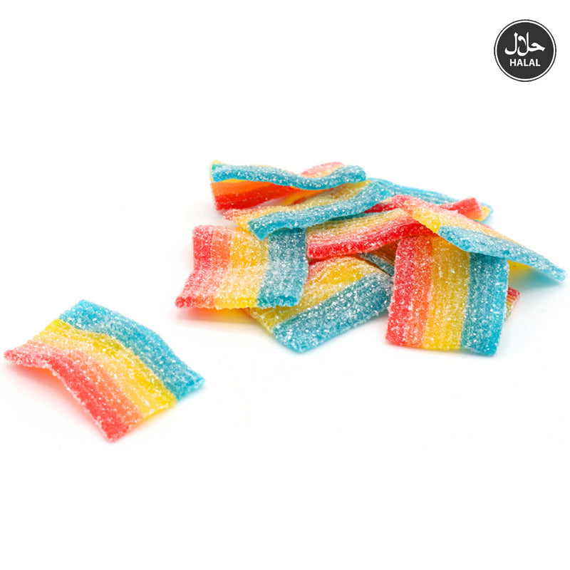 Kingsway Mini Fizzy Rainbow Belts Strawberry Vanilla Flavoured Sweets Halal Friendly Bulk Bag (1Kg & 2Kg)