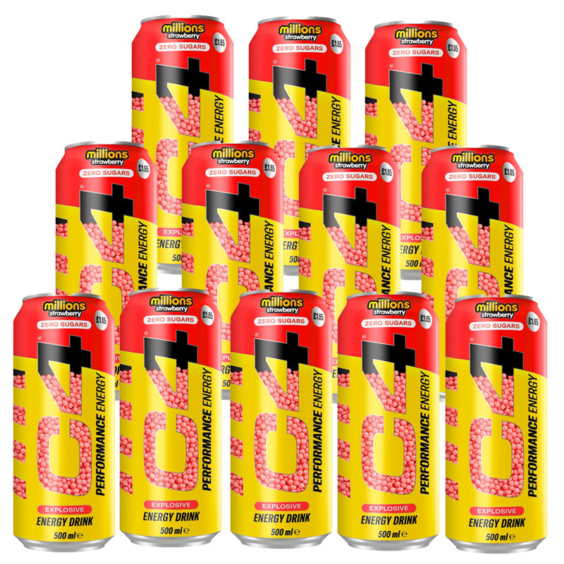 C4 Millions Strawberry Zero Sugar Energy Drink 500ml x 12 Cans