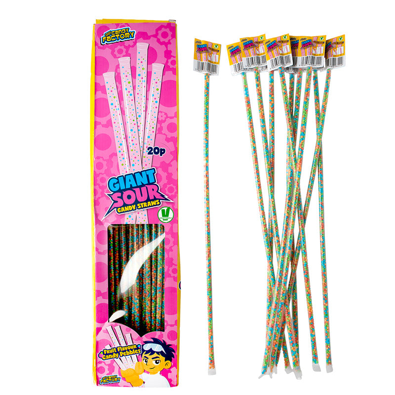 Crazy Candy Factory Giant Sour Candy Straws 12g x 100 – Fruit Flavour Vegetarian Sweets