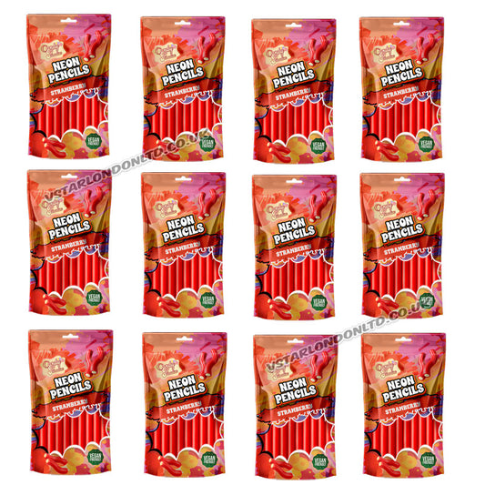 Neon Pencils Candy 130g | Strawberry, Sour & Tropical Flavours (Box of 12 Packs)