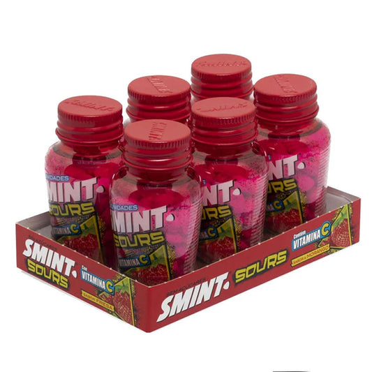 SMINT Sour Strawberry Bottle 70PC 49g Sugar Free Mint Candy Strawberry Flavour (Box of 6 Bottles)