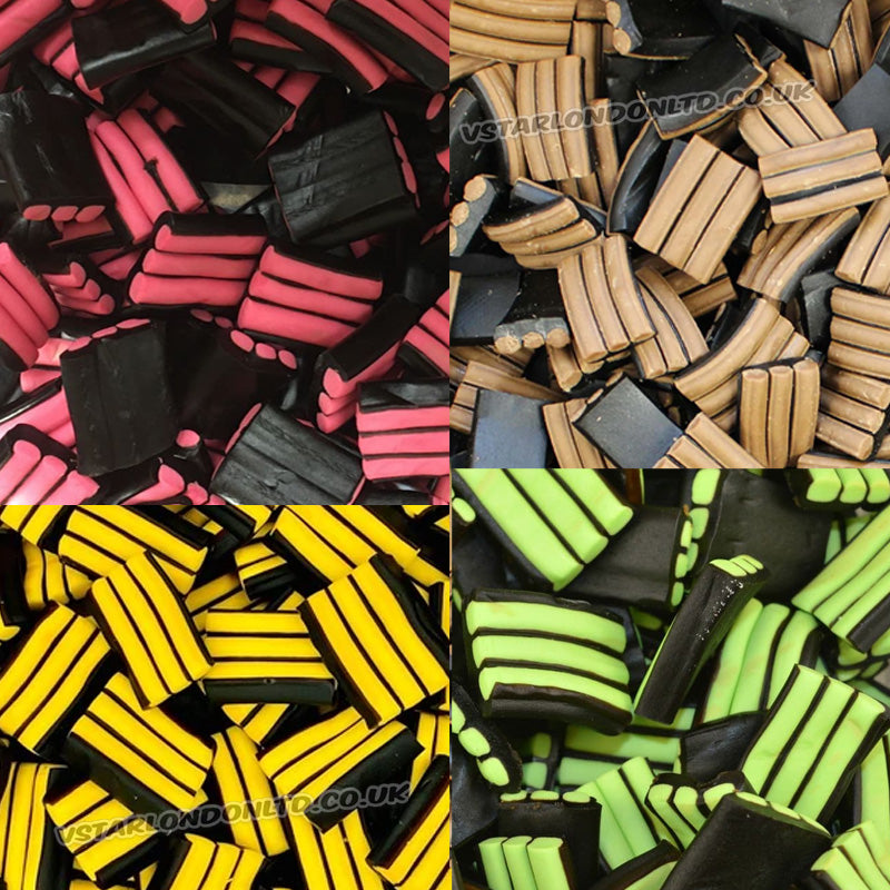 Finnish Liquorice Stripe Sweets 2kg Strawberry Chocolate Banana & Apple Flavours