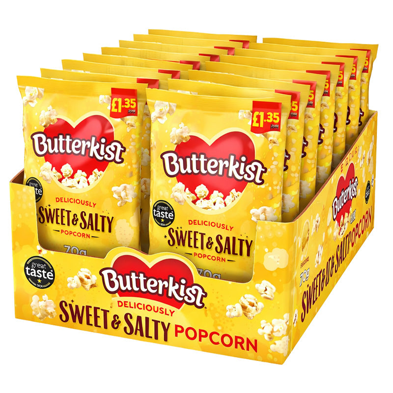 Butterkist Sweet Popcorn & Sweet Salty Popcorn 70g PMP (Box of 15 Packs)