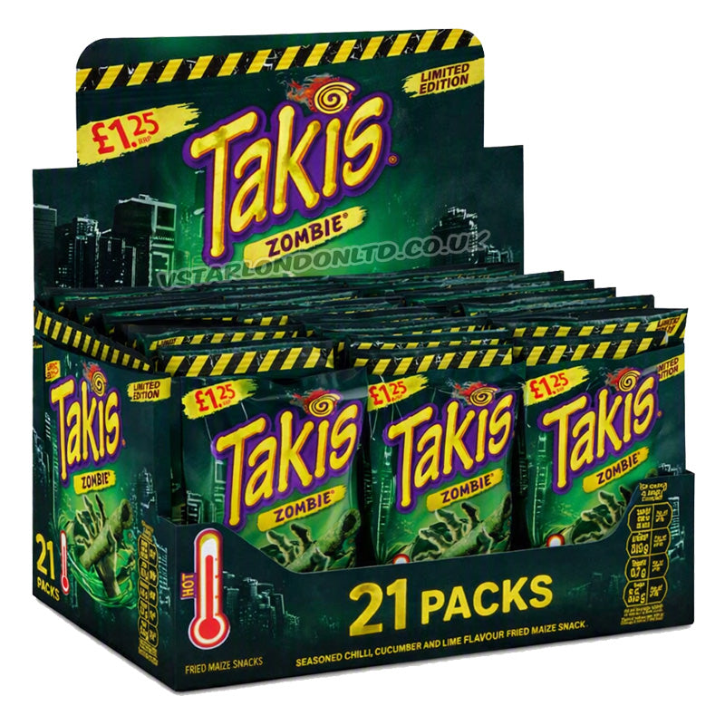 Takis Zombie Habanero Cucumber & Lime Flavour Corn Snack 55g PMP Pack (10 & 21 Packs)