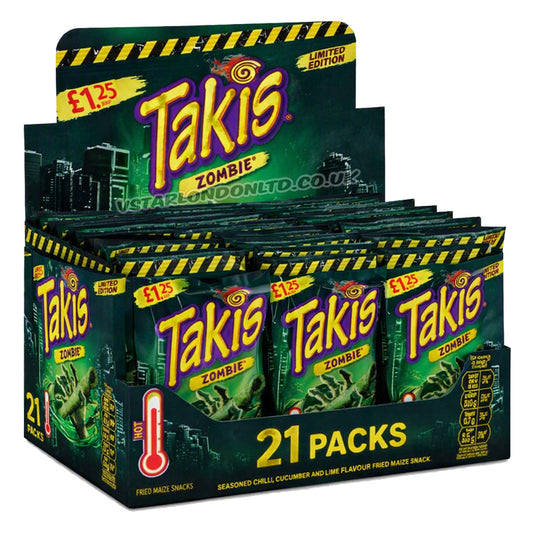 Takis Zombie Habanero Cucumber & Lime Flavour Corn Snack 55g PMP Pack (10 & 21 Packs)