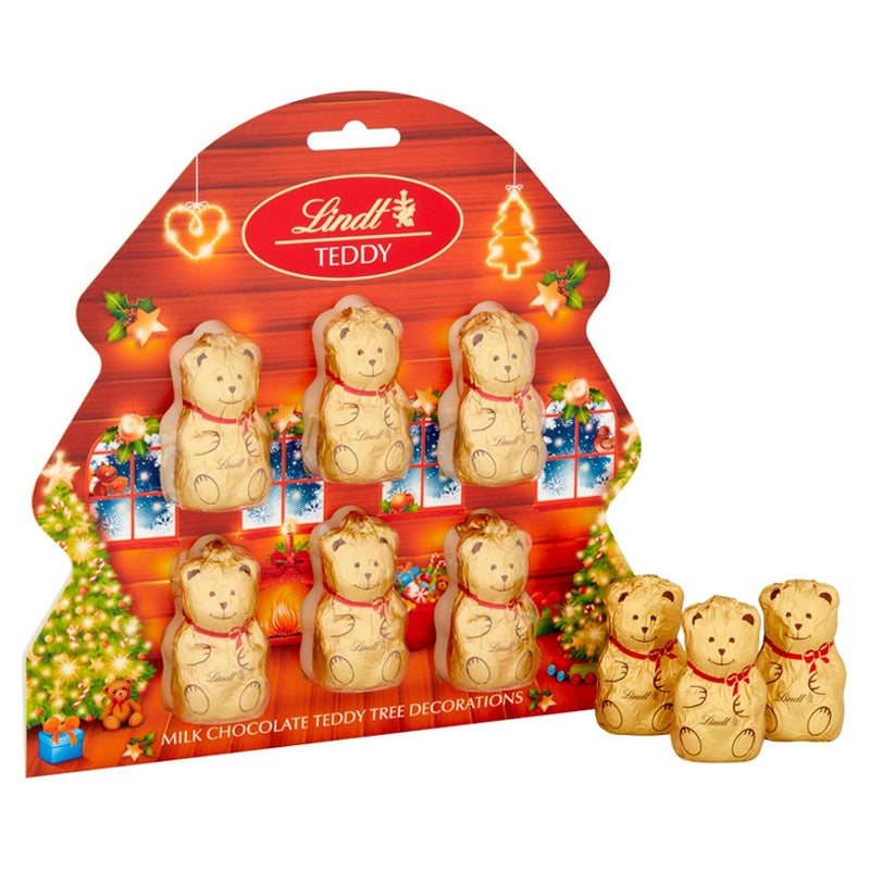 Lindt Milk Chocolate Teddy Christmas Tree Decorations 60g (6 x 10g Mini Teddies)