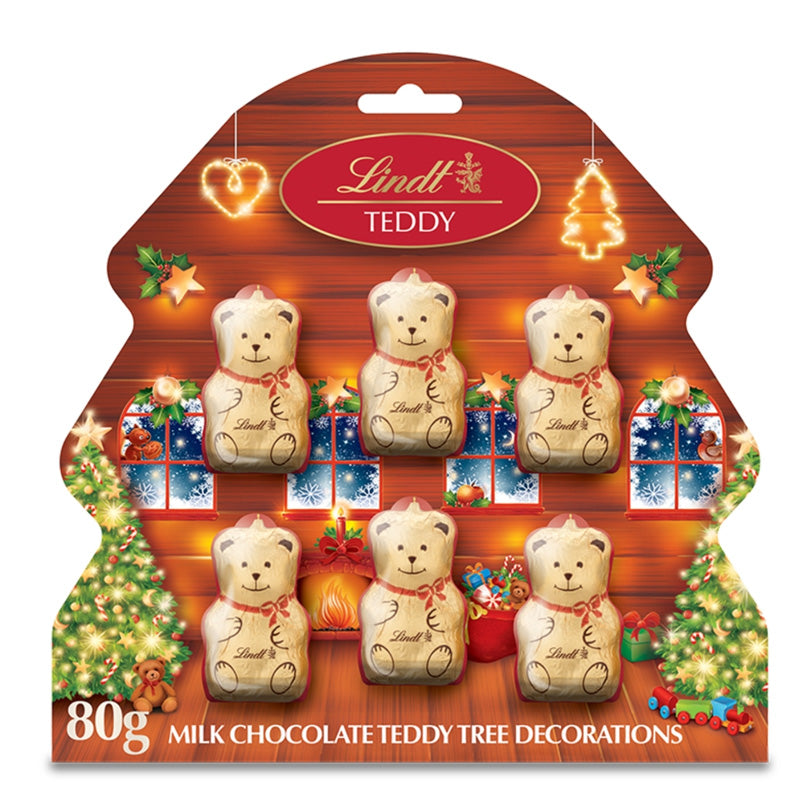 Lindt Milk Chocolate Teddy Christmas Tree Decorations 60g (6 x 10g Mini Teddies)