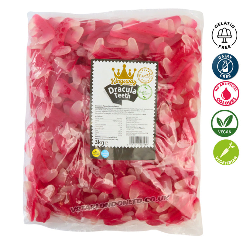 Kingsway Vegan Dracula Teeth Strawberry Sweets (1kg - 3kg)