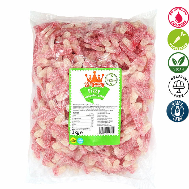 Kingsway Vegan Fizzy Dracula Teeth Sour Fruit Jelly Sweets 1kg–3kg