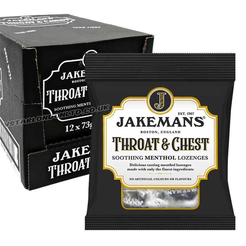 Jakemans Throat & Chest Soothing Menthol Lozenges 73g (Box of 12 Packs)