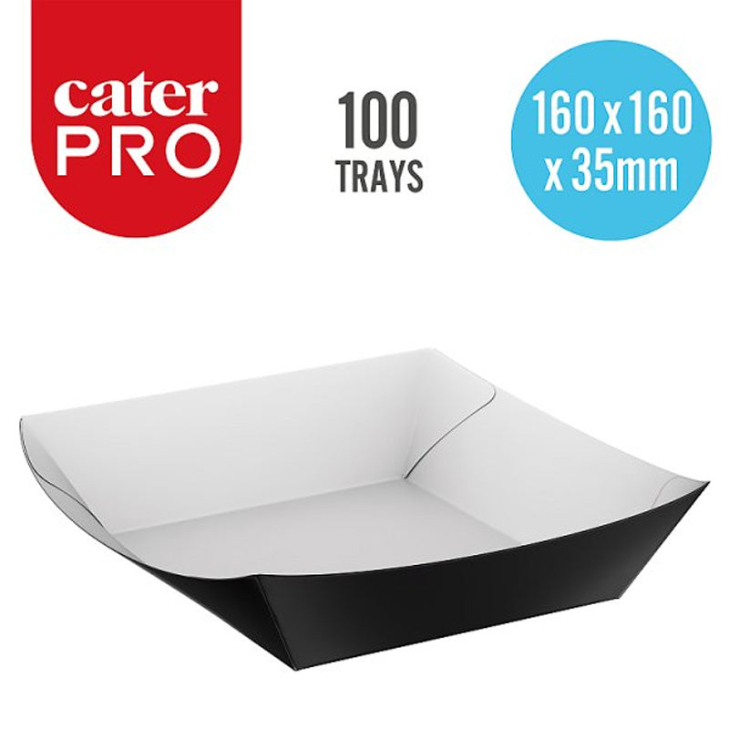CaterPro Black Paper Food Trays (Box of 100 Trays)