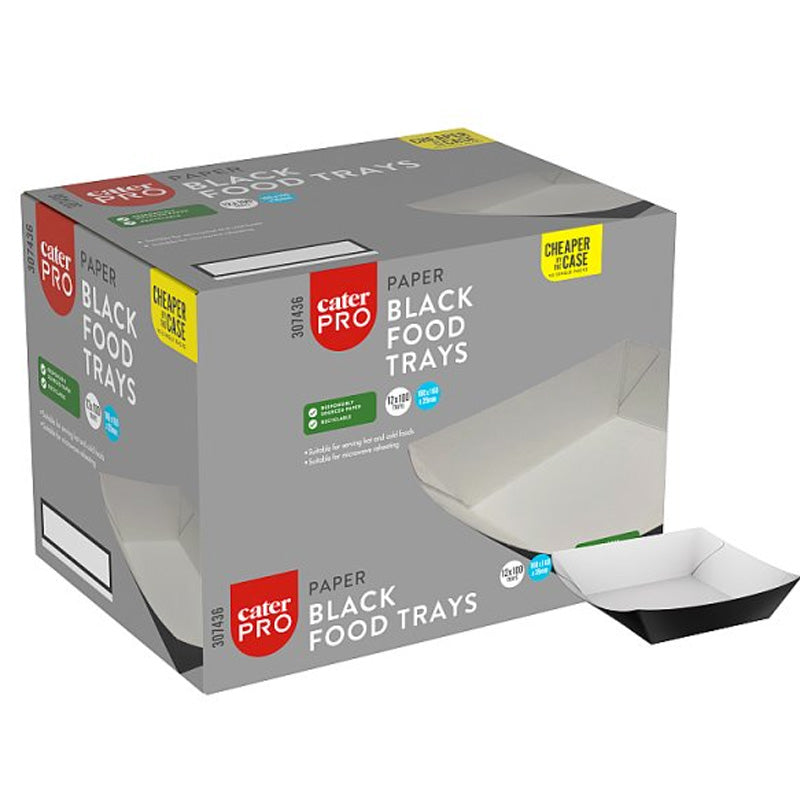 CaterPro Black Paper Food Trays (Box of 100 Trays)