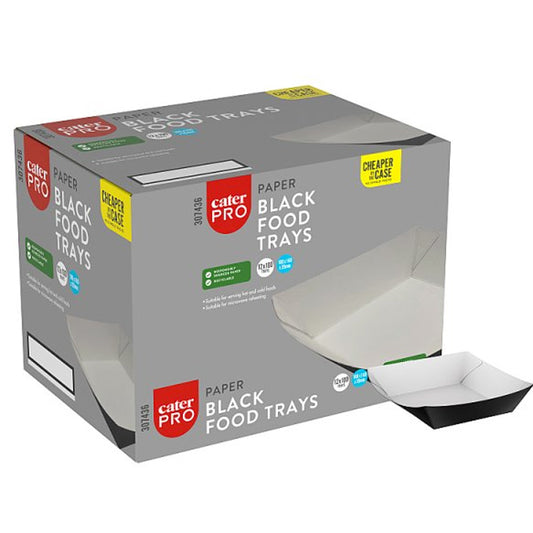 CaterPro Black Paper Food Trays (Box of 100 Trays)