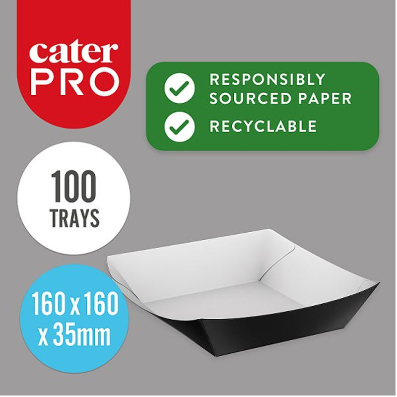 CaterPro Black Paper Food Trays (Box of 100 Trays)