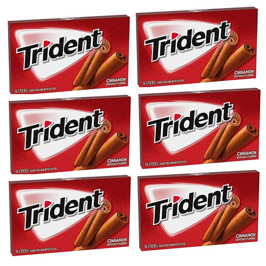 Trident Sugar Free Cinnamon Gum 14 Sticks (6 and  12 Boxes)