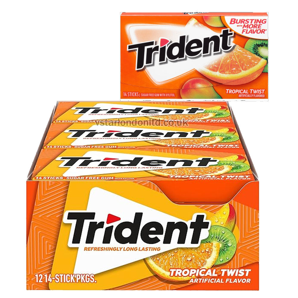 Trident Sugar-Free Gum – Assorted Twist Flavours (14ct, Box of 12)