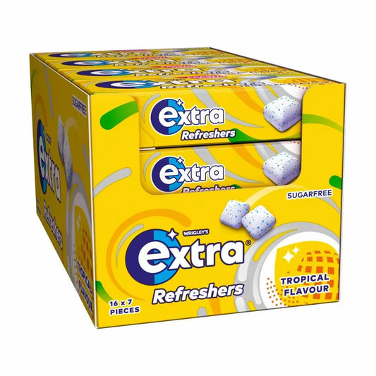 Extra Refreshers Tropical Flavour Sugarfree Chewing Gum Handy Box 7 Pieces 16 x 19g Boxes