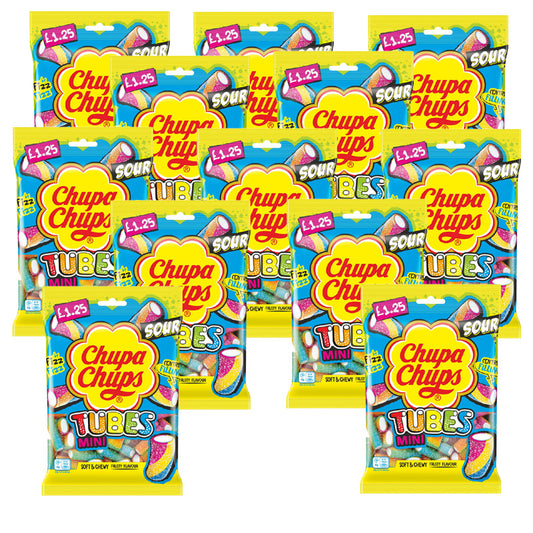 Chupa Chups Mini Sour Tubes Fizzy Fruit Soft Chews 120g PMP (12 Packs)
